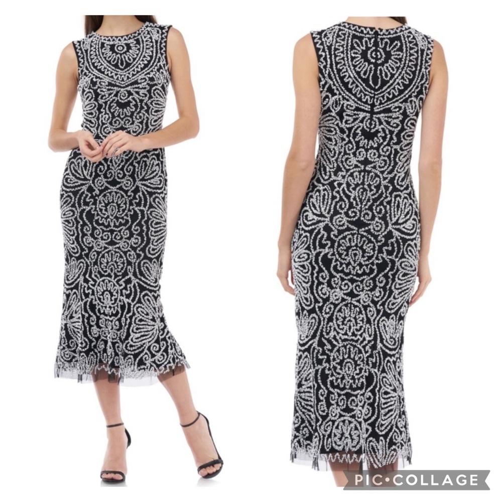 JS COLLECTIONS SIZE 12 black and white mermaid sequin midi dress